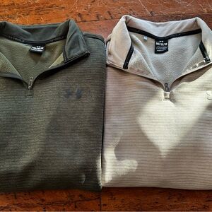 Lot of 2 Under Armour Golf Men’s 1/4 Zip Pullover - Olive Green & Khaki Sz M